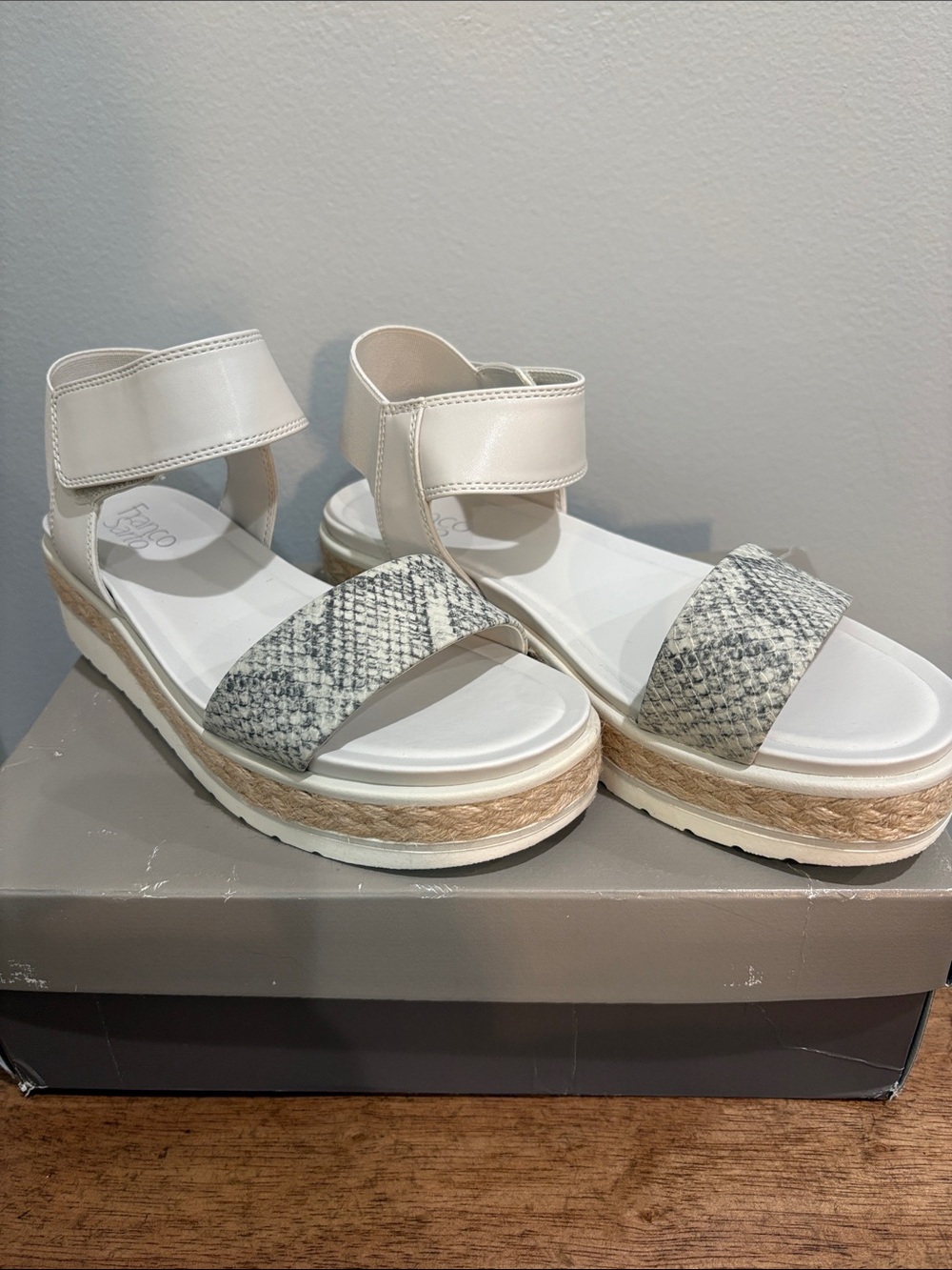 Franco Sarto Women’s White Platform Espadrille Sandals with Velcro Strap